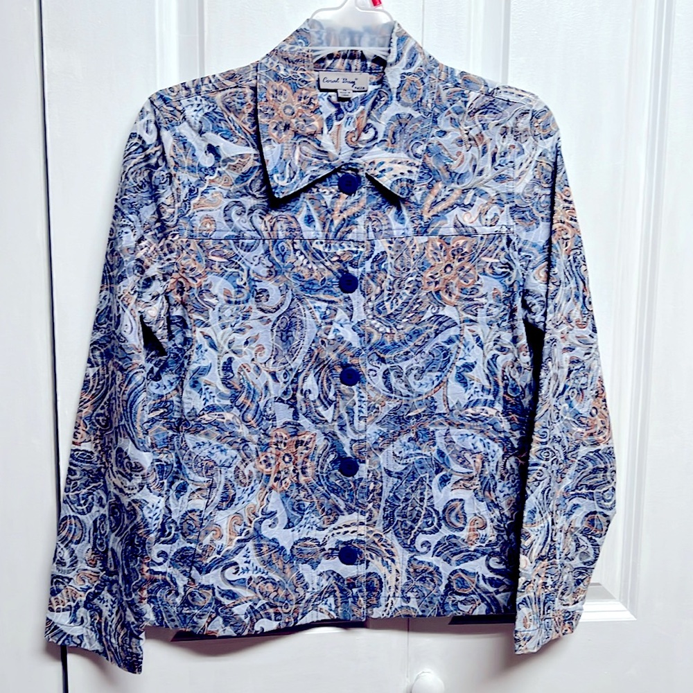 Coral Bay Blue Pink Paisley Print Pocket Light Jacket Size PS